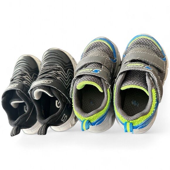 2 Pairs of Sketchers S-Lights Light Up Toddler Sneakers Size 6 Blinking Velcro - Picture 2 of 5